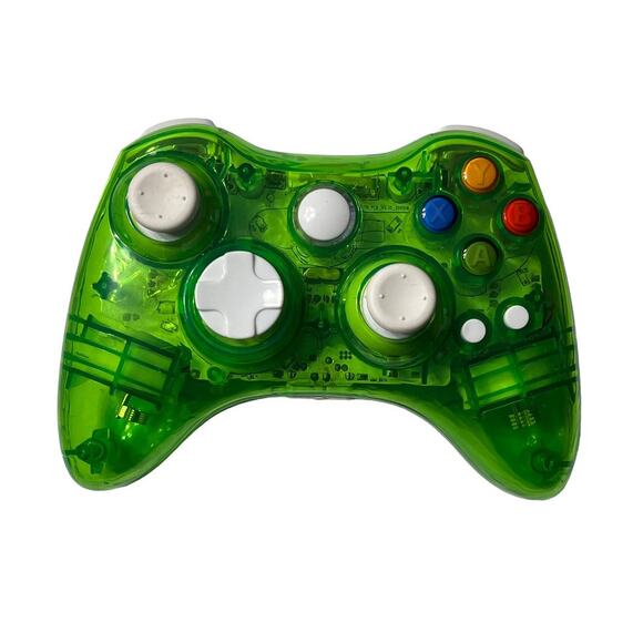 Xbox 360 Green Translucent Wireless Controller Gamepad Double Motor Back Missing - Picture 1 of 10